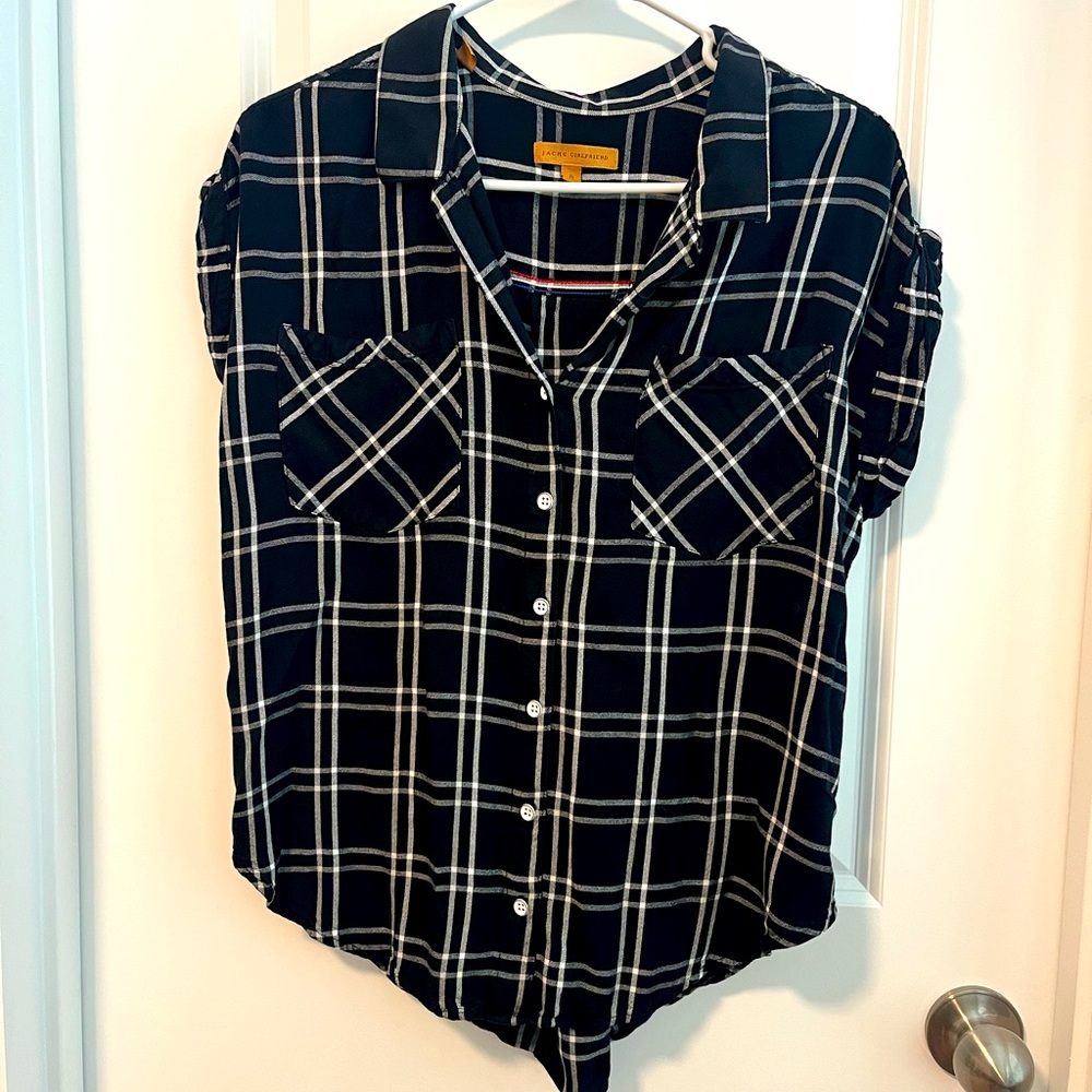 JACHS Girlfriend Black and White Plaid Button-Up Top
